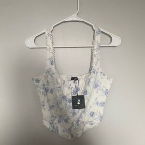 Garage Floral Blue and White Women Top